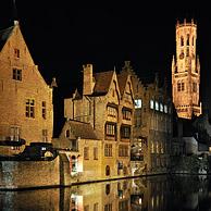 Belfry and mediaeval houses along the canals of Bruges, Belgium